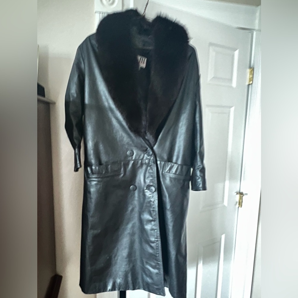 Vintage fur trimmed leather coat